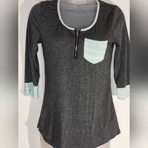 Dark Gray Long Sleeve Top with Mint Green Accents (#12)